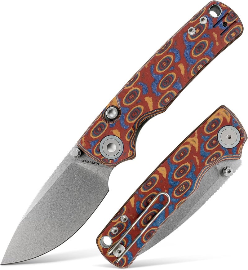Vosteed Porcupine EDC Pocket Knife - 2.99" 14C28N Stonewash Blade - Top Liner Lock, Copper Raindrop Micarta Handle - Surviving, Camping Knives - A2613 - Image 1